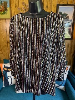 Cable & Gauge Black Sequin Stripe Long Sleeve Top
